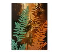Artery8 Ferns Orange And Teal Vintage Aesthetic Earthy Botanical Large Wall Art Poster Print Thick Paper 18X24 Inch