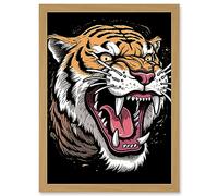 Artery8 Ferocious Tiger Old School USA Tattoo Ink Body Art Rockabilly Americana 50s Artwork Framed A3 Wall Art Print
