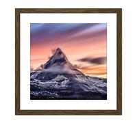 Artery8 Ferrara Matterhorn Sunset Mountain Alps Photo 9X9 Inch Square Wooden Framed Wall Art Print Picture with Mount