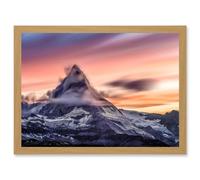 Ferrara Matterhorn Sunset Mountain Alps Photo Italy Switzerland Artwork Framed Wall Art Print A4 Artery8 Light Oak One Size