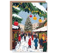 Artery8 Festive Holiday Market Decorated Tree Blank For Him Or Her Art Xmas Festive Christmas Card