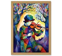 Artery8 Fiddle Player In Forest Folk Art Watercolour Painting Artwork Framed A3 Wall Art Print