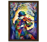 Artery8 Fiddle Player In Forest Folk Art Watercolour Painting Artwork Framed A3 Wall Art Print