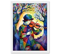 Artery8 Fiddle Player In Forest Folk Art Watercolour Painting Artwork Framed A3 Wall Art Print