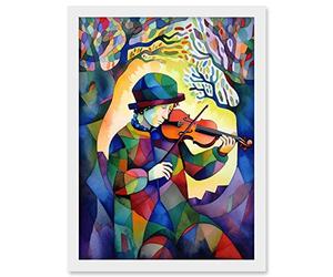 Artery8 Fiddle Player In Forest Folk Art Watercolour Painting Artwork Framed A3 Wall Art Print