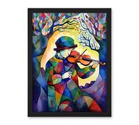 Artery8 Fiddle Player In Forest Folk Art Watercolour Painting Artwork Framed Wall Art Print 18X24 Inch