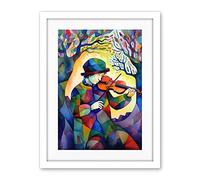 Artery8 Fiddle Player In Forest Folk Art Watercolour Painting Artwork Framed Wall Art Print 18X24 Inch