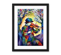 Artery8 Fiddle Player In Forest Folk Art Watercolour Painting Artwork Framed Wall Art Print 18X24 Inch