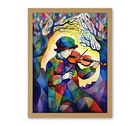 Artery8 Fiddle Player In Forest Folk Art Watercolour Painting Artwork Framed Wall Art Print 18X24 Inch