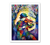 Artery8 Fiddle Player In Forest Folk Art Watercolour Painting Artwork Framed Wall Art Print 18X24 Inch