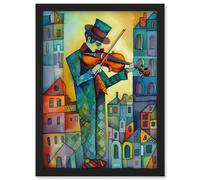 Artery8 Fiddler On The Roof Folk Art Watercolour Painting Artwork Framed Wall Art Print A4 in Black Artery8 Black