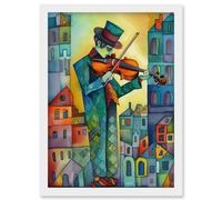 Artery8 Fiddler On The Roof Folk Art Watercolour Painting Artwork Framed Wall Art Print A4 in White Artery8 White