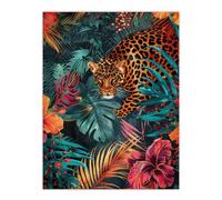 Artery8 Fierce Leopard Exotic Floral Jungle Plants For Living Room Extra Large XL Wall Art Poster Print
