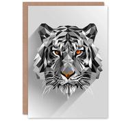 Artery8 Fierce Tiger Polygonal Head Grey Orange Geometric Blank For Him Or Her Art Birthday Card
