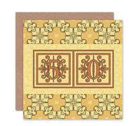 Artery8 Fifty Age 50 Year Old Medieval Pattern Birthday Card Artery8 Multicolor