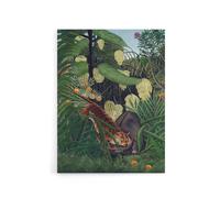 Artery8 Fight between a Tiger & a Buffalo Rousseau Canvas Wall Art in Green | Size: W18" x H24" Artery8 Green W18" x H24"