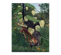 Artery8 Fight between a Tiger & a Buffalo Rousseau Wall Art Print Poster in Green | Size: W12" x H16" Artery8 Green W12" x H16"
