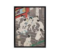 Artery8 Fight In Women's Public Bath Framed Canvas Wall Art Print Vintage : by Kunichika 12x16 Expressive scene filled with drama and colour, admired in statement living rooms or gallery walls