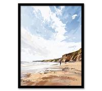 Artery8 Filey Beach Coastal Cliffs Landscape England Sky Framed Art Print in Beige | Size: A4 Artery8 Beige A4