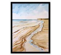 Filey Beach North Yorkshire Watercolour Painting Framed Art Print Artery8 Beige A4