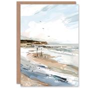 Artery8 Greeting Card Filey Beach Watercolour Coastal Landscape England Blank For All Him Or Her Art Birthday Card