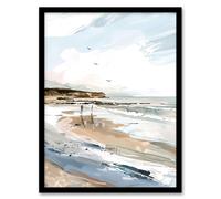Artery8 Filey Beach Watercolour Coastal Landscape England Framed Art Print in Beige | Size: A4 Artery8 Beige A4