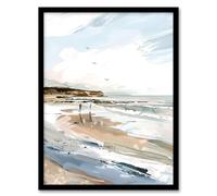Filey Beach Watercolour Coastal Landscape England Framed Art Print Artery8 Beige A4
