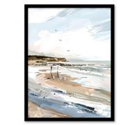 Artery8 Filey Beach Watercolour Coastal Landscape England Wall Art Print - A4 Size