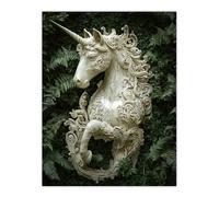 Artery8 Filigree Marble Unicorn Statue Fern Frond Leaves Living Room Large Wall Art Poster Print Thick Paper 18X24 Inch