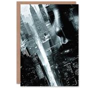 Artery8 Film Noir Metropolis View Black White Cityscape Greeting Birthday Card Him Her All Blank