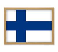 Artery8 Finland National Flag Vexillology World Flags Country Region Poster Artwork Framed Wall Art Print A4 in Light Oak Artery8 Light Oak