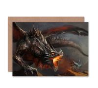 Artery8 Fire Knight Fight Dragon Art Blank Just to Say Card Artery8 Multicolor