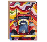 Artery8 Fire Truck Front View Trippy Colourful Abstract Greeting Birthday Card Him Her All Blank