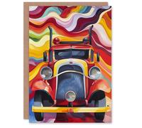 Artery8 Fire Truck Front View Trippy Colourful Abstract Greeting Birthday Card Him Her All Blank