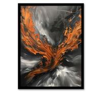 Artery8 Firebird Phoenix Abstract Painting Flame Wings Living Room Artwork Framed Wall Art Print A4