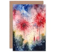Artery8 Fireworks 4th July Independence Day USA for Him or Her Man Woman Birthday Thank You Congratulations Blank Art Greeting Card
