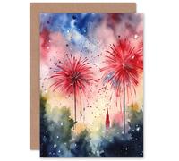 Artery8 Fireworks 4th July Independence Day USA for Him or Her Man Woman Birthday Thank You Congratulations Blank Art Greeting Card