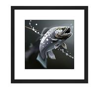 Artery8 Fish Swimming Surface Air Modern Acrylic Painting Square Wooden Framed Wall Art Print Picture 9X9 Inch