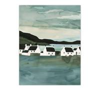 Artery8 Fisherman Cottages Scotland Seaside Watercolour Bathroom Toilet Large Wall Art Poster Print Thick Paper 18X24 Inch