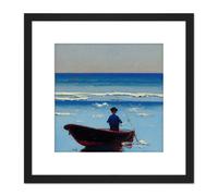 Artery8 Fisherman Fishing in Small Boat Sunny Day Seascape Oil Painting Square Wooden Framed Wall Art Print Picture 8X8 Inch in Black Artery8 Black