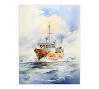 Artery8 Fishing Boat at Sea Detailed Watercolour Seascape Large Wall Art Poster Print Thick Paper 18X24 Inch