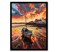 Artery8 Fishing Boat Atmospheric Clouds Sunset Saltburn Framed Art Print in Orange | Size: W12" x H16" Artery8 Orange W12" x H16"