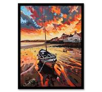 Artery8 Fishing Boat Atmospheric Clouds Sunset Saltburn Living Room Artwork Framed Wall Art Print A4