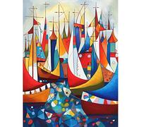 Artery8 Fishing Boats At Sea Folk Art Watercolour Painting Large Wall Art Poster Print Thick Paper 18X24 Inch