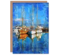 Artery8 Fishing Boats in Christchurch Harbour Dorset Birthday Art Card in Blue Artery8 Blue