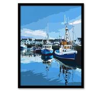 Artery8 Fishing Boats Padstow Harbour Digital Painting Bathroom Toilet Artwork Framed Wall Art Print 18X24 Inch
