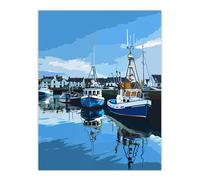Artery8 Fishing Boats Padstow Harbour Digital Painting Wall Art Print in Blue | Size: W12" x H16" Artery8 Blue W12" x H16"