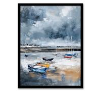 Artery8 Fishing Boats Yorkshire Coast Beach East Riding Living Room Artwork Framed Wall Art Print 18X24 Inch