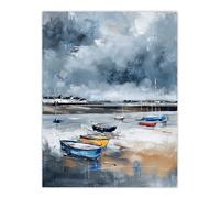 Artery8 Fishing Boats Yorkshire Coast Beach East Riding Wall Art Print in Grey | Size: W24" x H32" Artery8 Grey W24" x H32"