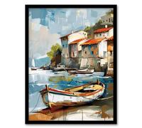 Artery8 Fishing Village Oil Painting Boats Coastal Summer Living Room Artwork Framed Wall Art Print 18X24 Inch